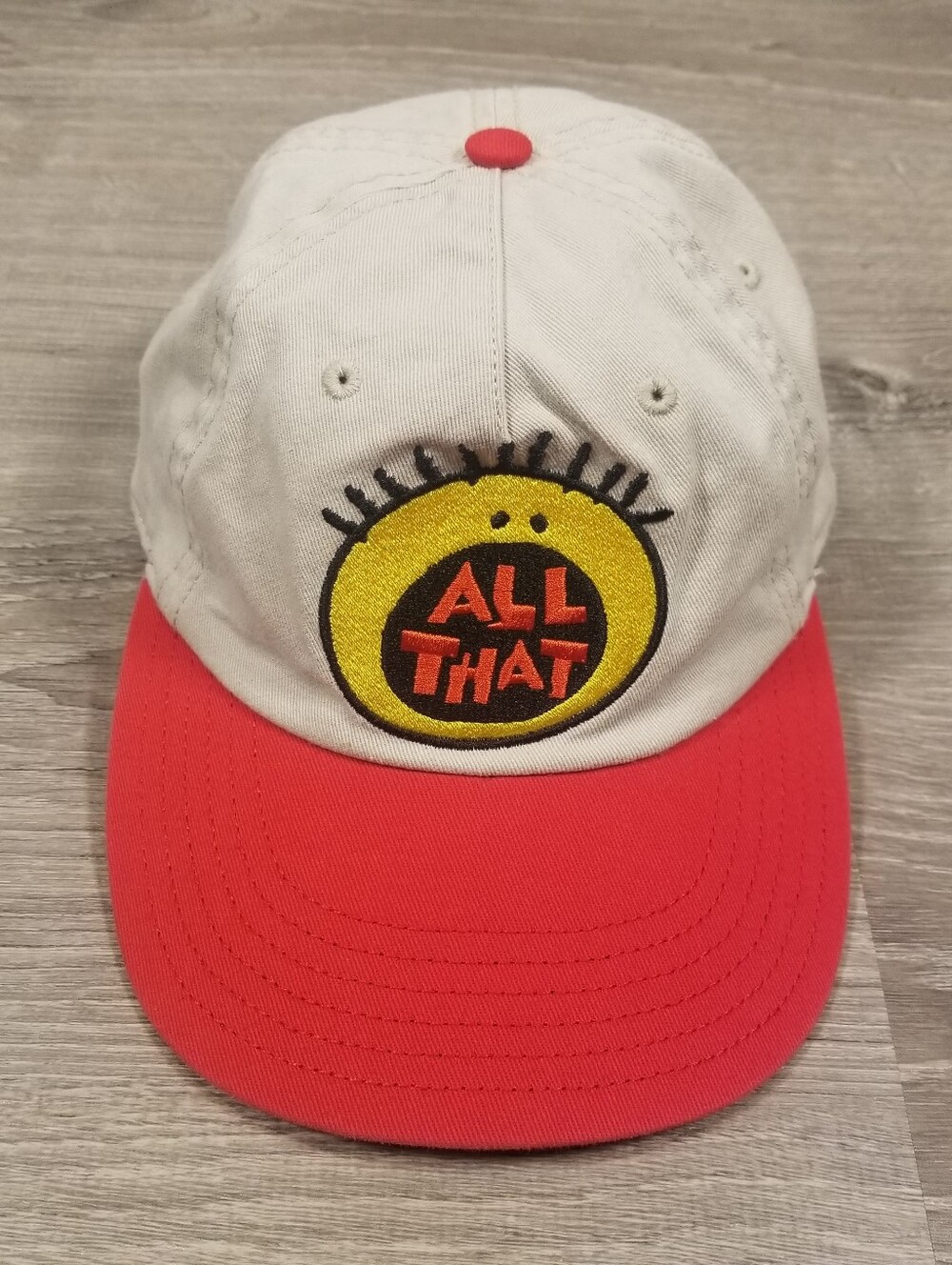 Nickelodeon All That Adjustable Hat Cap Dumb Good Beige Red Retro 90s Y2K